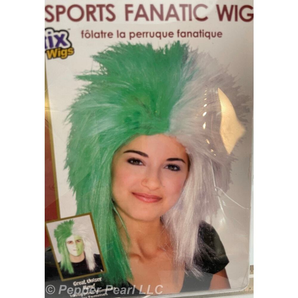 Sports Fanatic Wig Green White Fanatix Costume Game Stadium Halloween